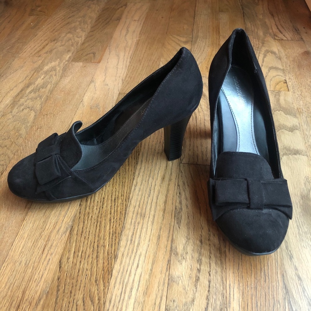 Solesensability Black Suede Bow Detail Heels